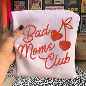 Bad Moms Club Pink Tee with Red Cherry Graphic Small-3X